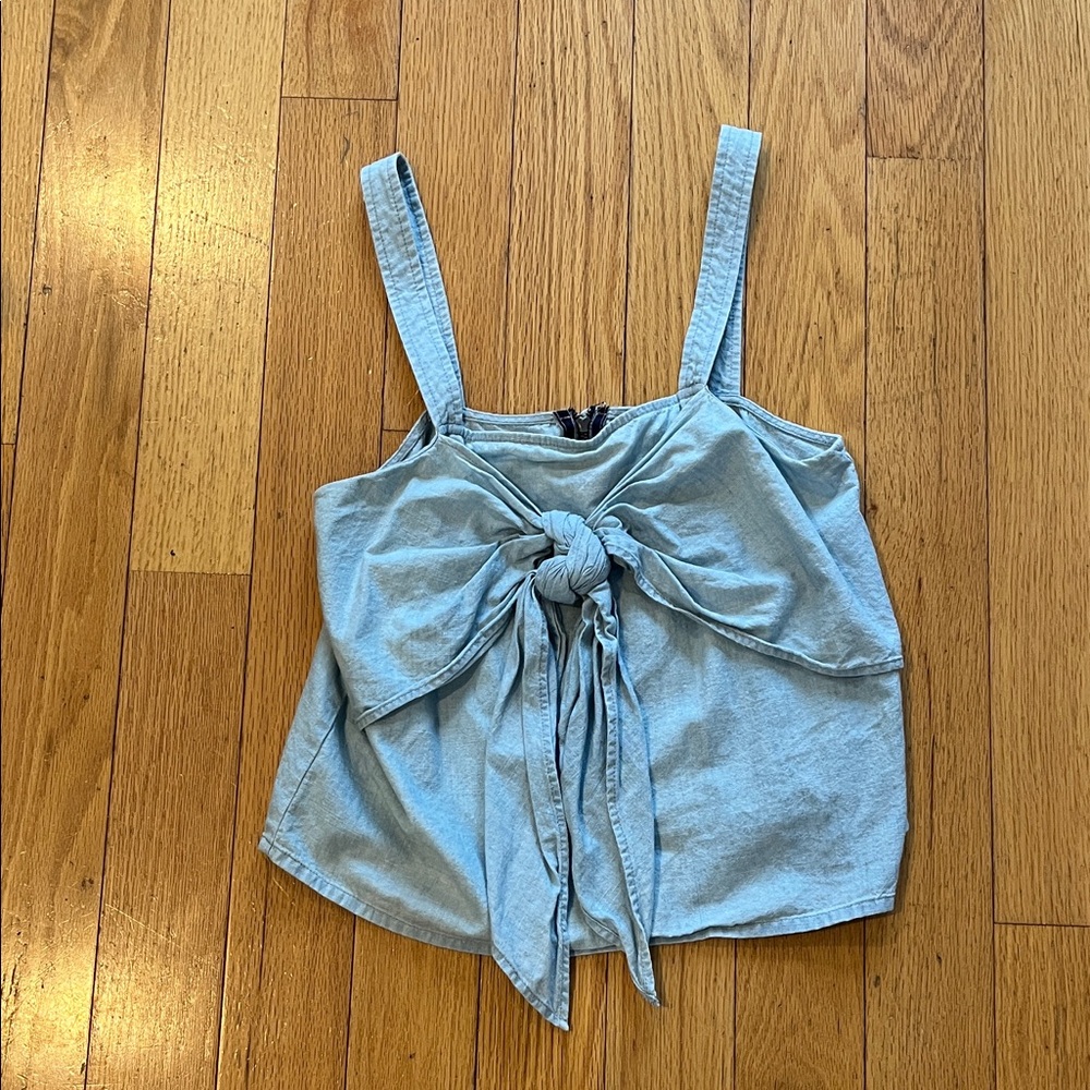 Madewell Light Blue Cropped linen tank  with Bow Detail